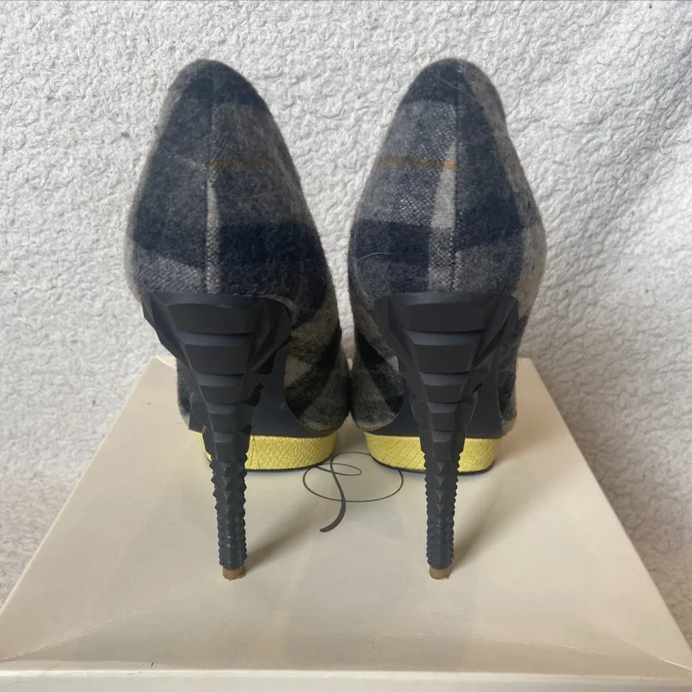 RACHEL Rachel Roy Plaid Platform Heels - Gray and Yellow - Picture 2 of 5